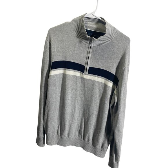 Tommy Hilfiger Mens L Gray Quarter-Zip Sweater Stripe Design - Picture 2 of 4